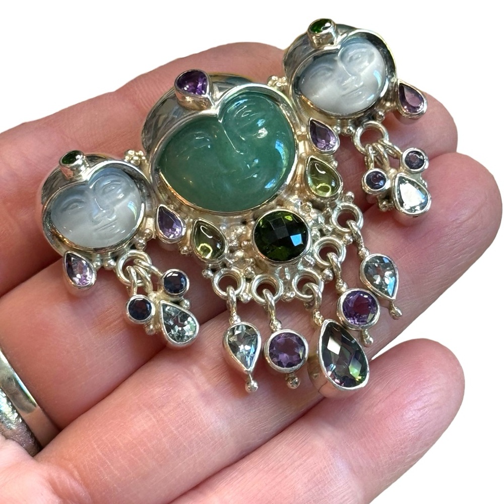 Sajen sterling silver 925 multi gemstone moonface goddess fancy brooch pendant - Picture 4 of 5